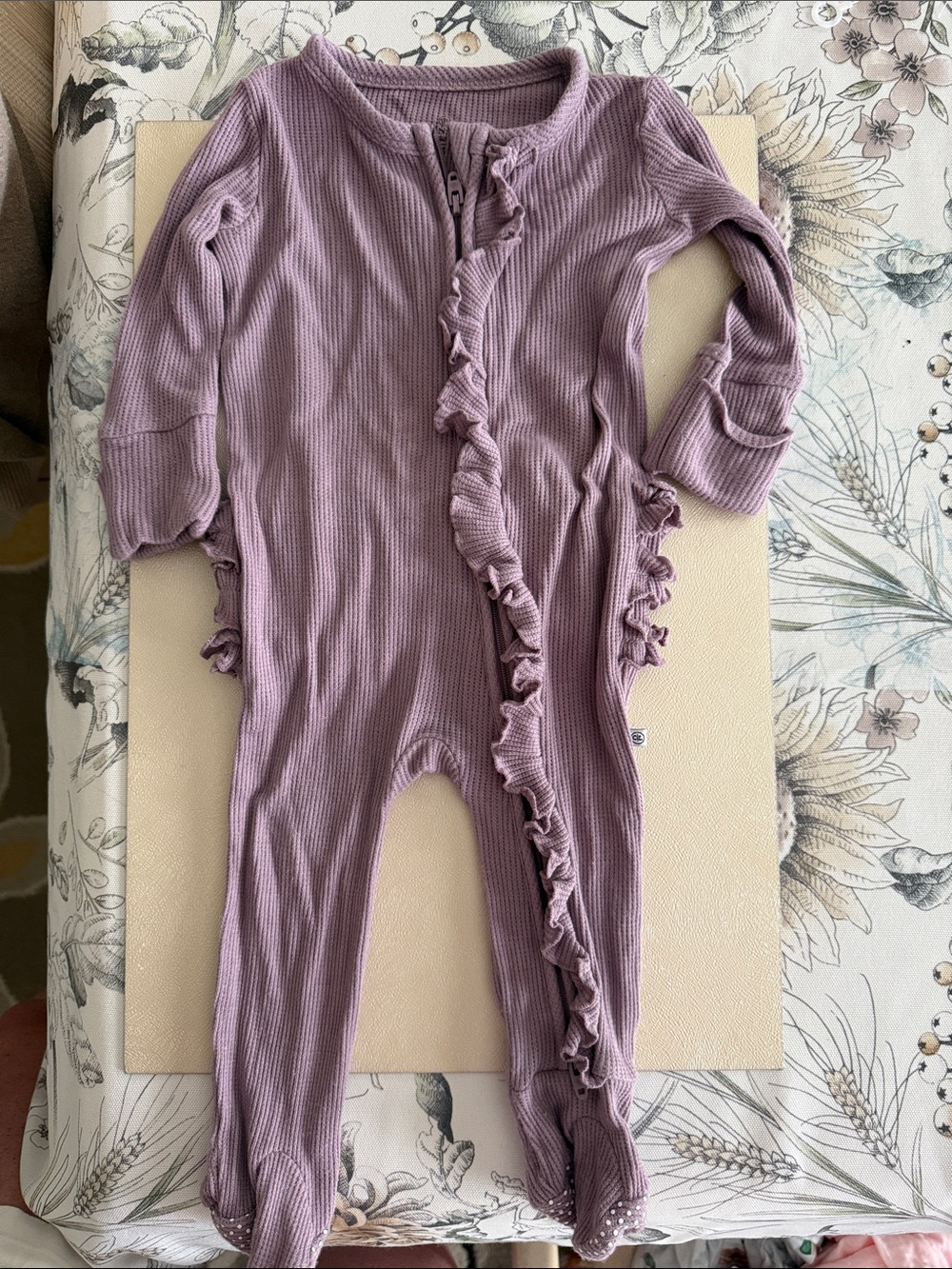 Caden Lane- waffle- One-Piece Ruffle Footed Romper
